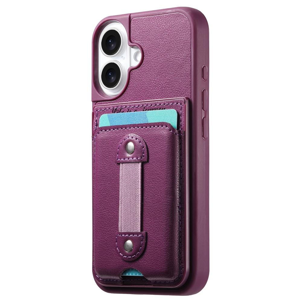 Противоскользящий чехол для телефона с эластичным ремешком на запястье и держателем для карт - Ударопрочный бампер из ТПУ + Текстурированная задняя крышка из ПУ кожи, Чехол-кошелек для iPhone/Samsung