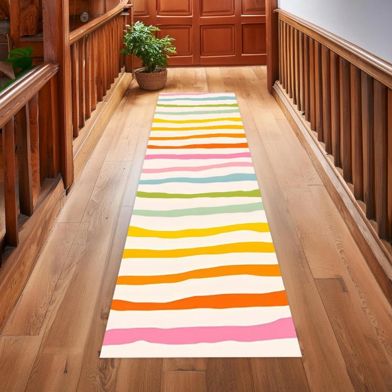 Preppy Pink White Distorted Check Runner Rug Non Slip Hallway Mat Modern Irregular Grid Print Carpet Entryway Bedroom Decor