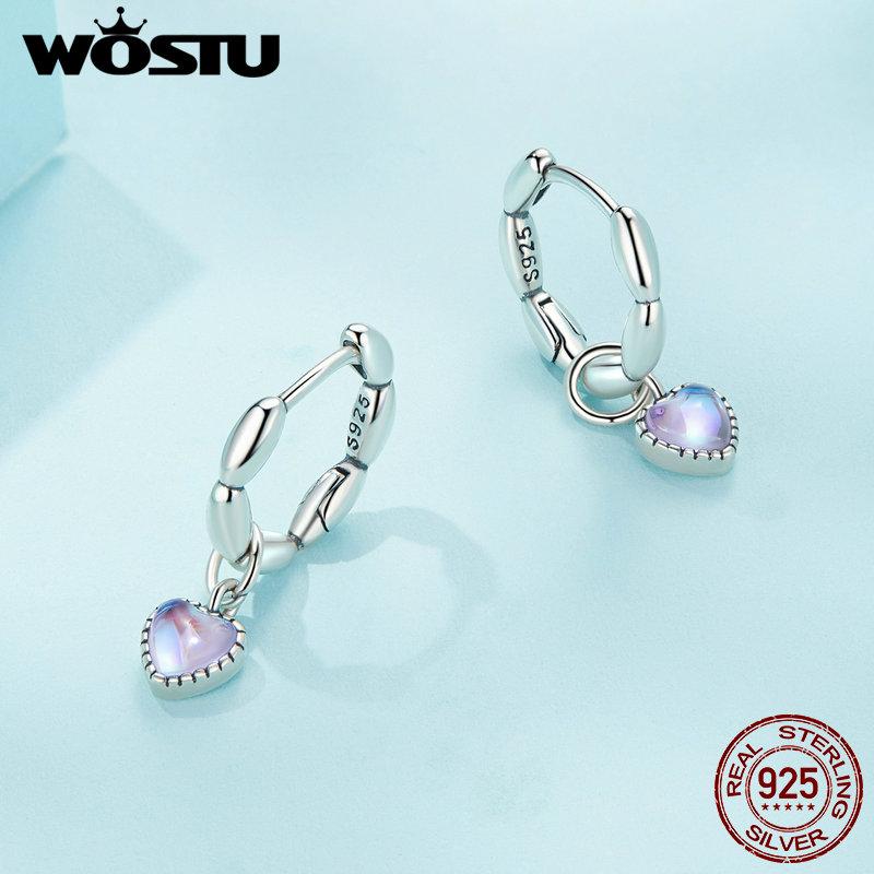 WOSTU Серьги-клипсы из стерлингового серебра 925 пробы, розово-фиолетовые стеклянные серьги-клипсы с изображением любви и риса для женщин, оригинальный дизайн ювелирных изделий