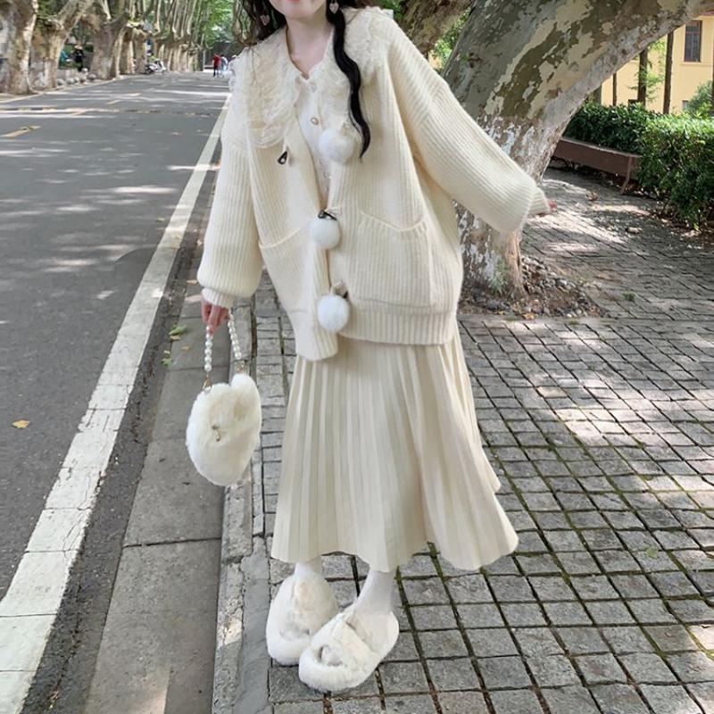 Кавайный свитер, кардиган, женский японский модный свитер с v-образным вырезом и плюшевыми пуговицами, милый свободный вязаный свитер с длинными рукавами, зимний розовый топ