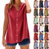 Women's Fashion Solid Color Casual Sleeveless Cardigan Button Loose Cotton Linen Shirt Top