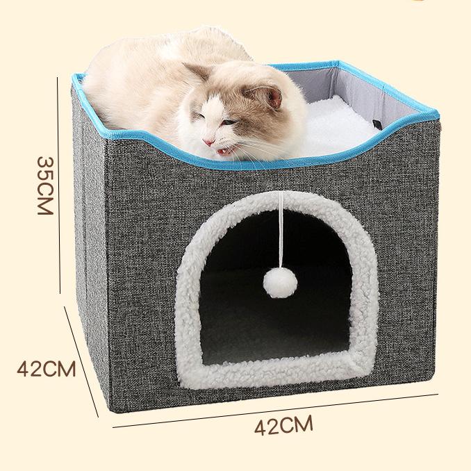 Складная большая пещера для кошек с подвесным пушистым мячом и когтеточкой, а также успокаивающая лежанка для домашних кошек