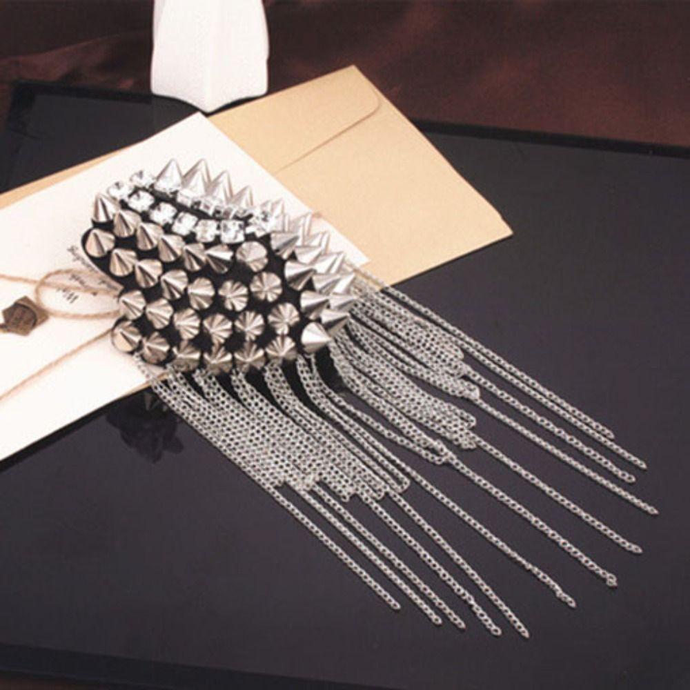Pin Rivet Shoulder Badges Cool Jacket Vintage Brooch Retro Club Tassel Chain Epaulette Suit