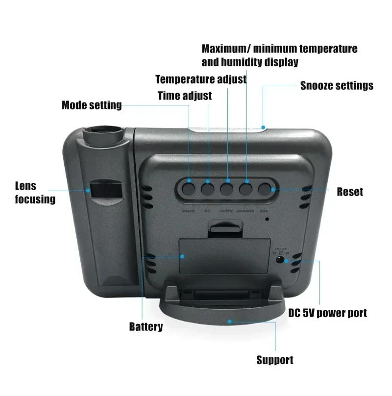 Цветной ЖК-цифровой проекционный будильник с термометром температуры и гигрометром влажности, настольный светодиодный проектор времени с календарем