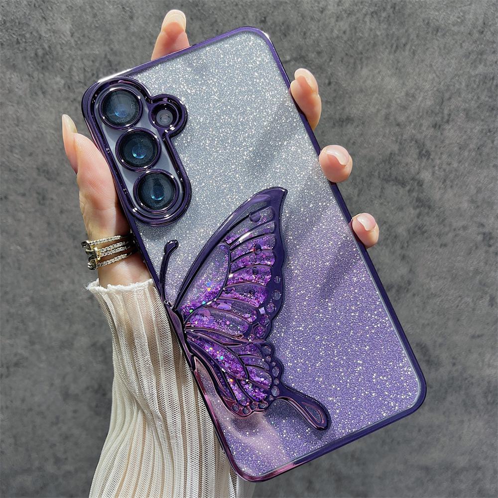 Прозрачный чехол-броня с блестками для Samsung Galaxy S24 Ultra Plus S24Plus S24Ultra, чехол-бабочка