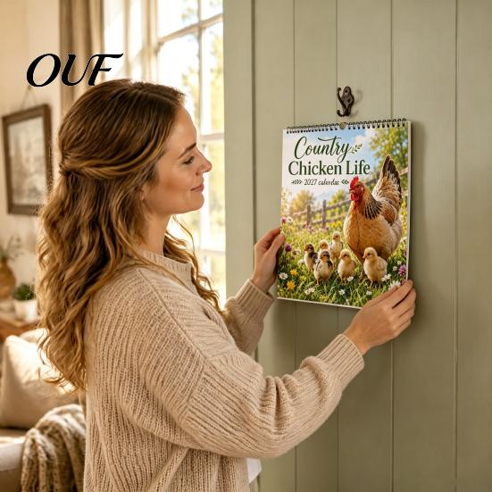 Farmhouse Style Decor 2027 Country Chicken Wall Calendar, 12-Month Farm Life Planner with Spiral Pastoral Scenery Schedule Binding, Thick Paper