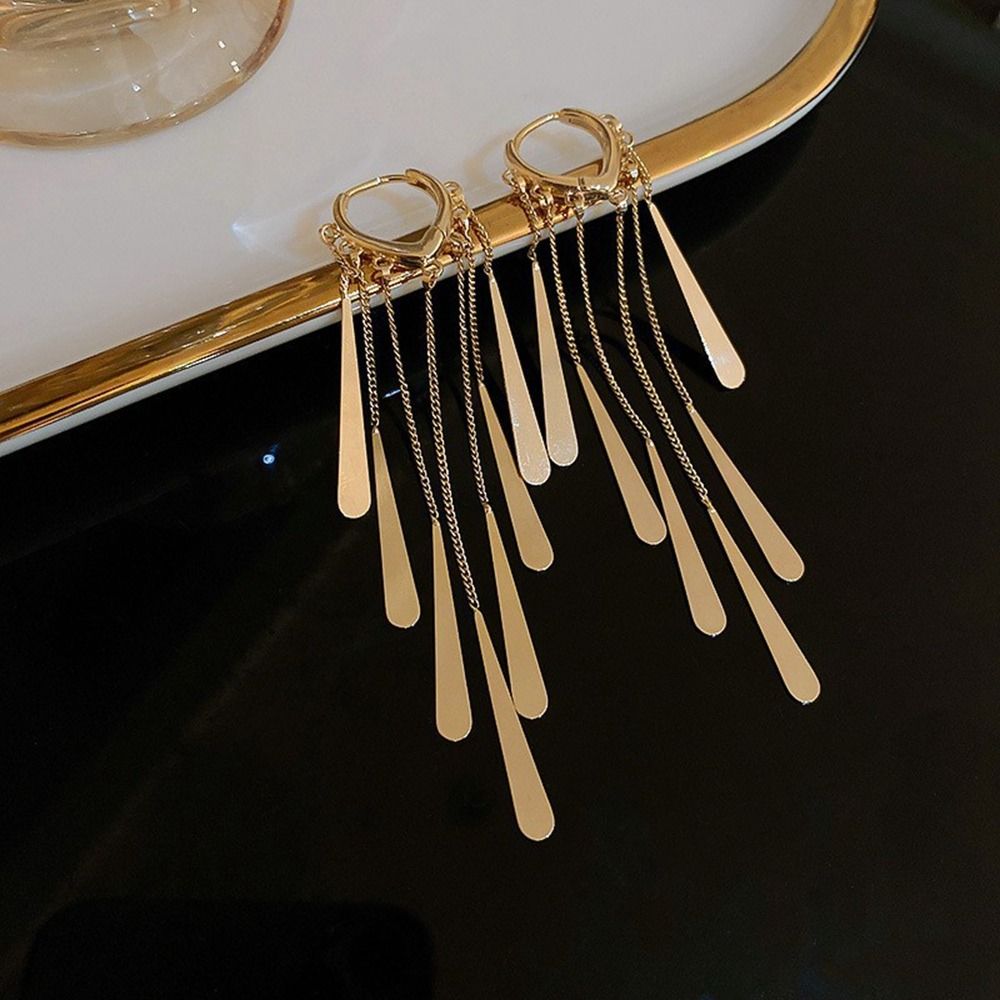 Bling Bling Metal Sequin Earrings Zinc Zinc Alloy Gold Earrings Temperament Long Tassel Dangle Earrings  Girl