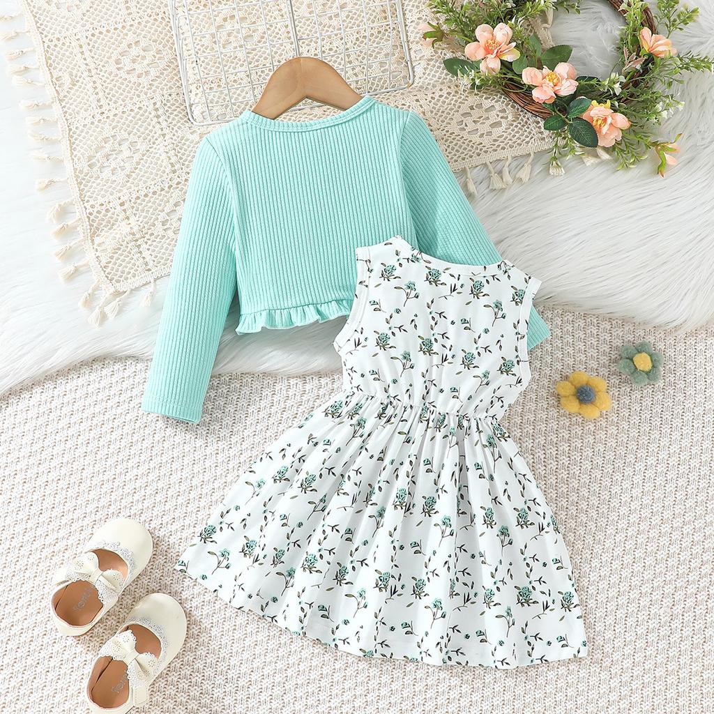 6M-3Y Baby Set Children's Clothing Floral Dress Autumn Children's Long-sleeved Dresses Bow Skirt Long-sleeved Jacket Set