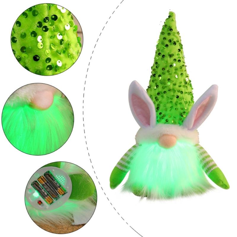 Easter Gnome Sequins Rabbit Faceless Doll with LED Light Ornaments for Spring Swedish Tomtes Dwarfs Home Decorations