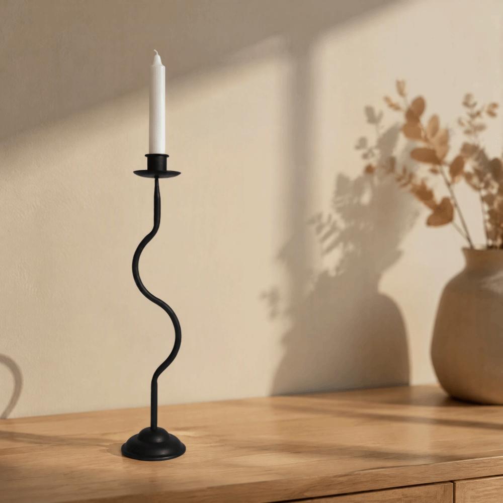 14.45x3.19in Taper Candle Holder Wavy Curve Design Metal Candle Holder for Home Decor