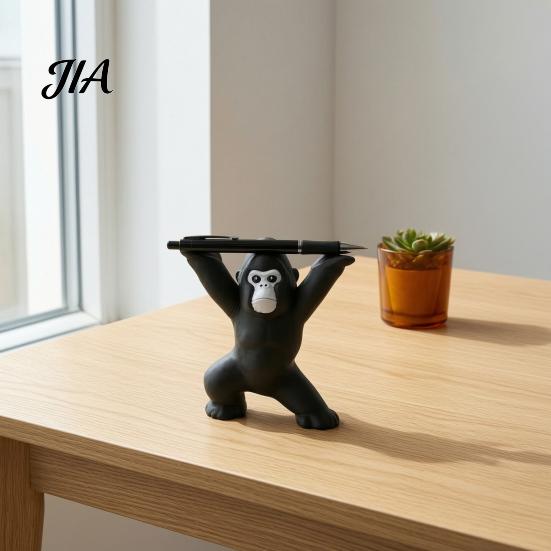 Stress Relief Desk Toy 3D Printed Gorilla Pen Holder, Funny Figurine, Resin Accessories Minimalist Black Ornaments for Office Home Study Handheld
