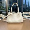 Genuine Leather Woven Shoulder Bag Women Spacious Crossbody With Magnet Medium Size Soft Structured Design