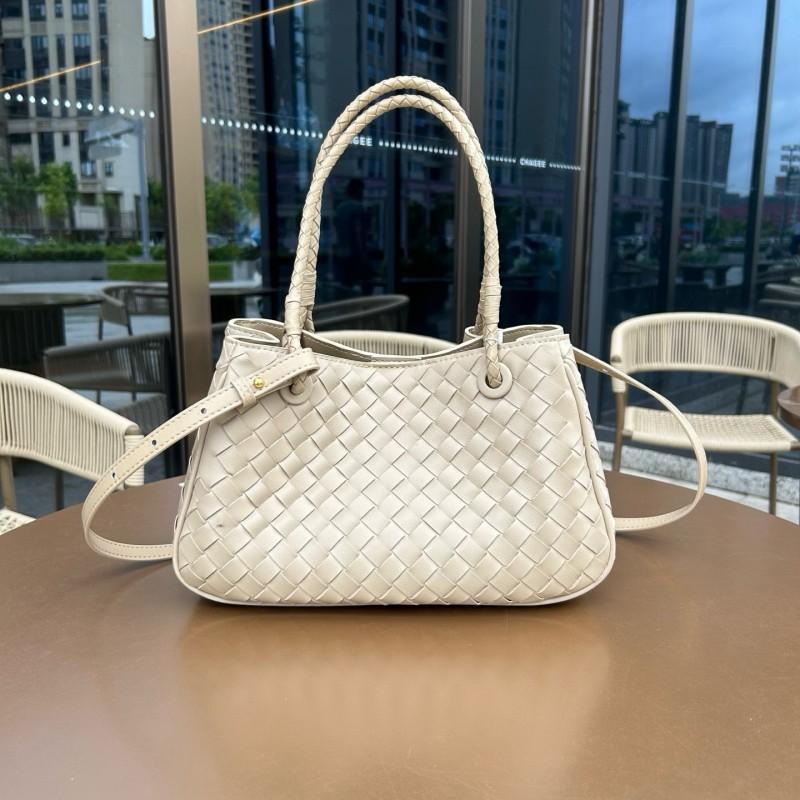 Genuine Leather Woven Shoulder Bag Women Spacious Crossbody With Magnet Medium Size Soft Structured Design