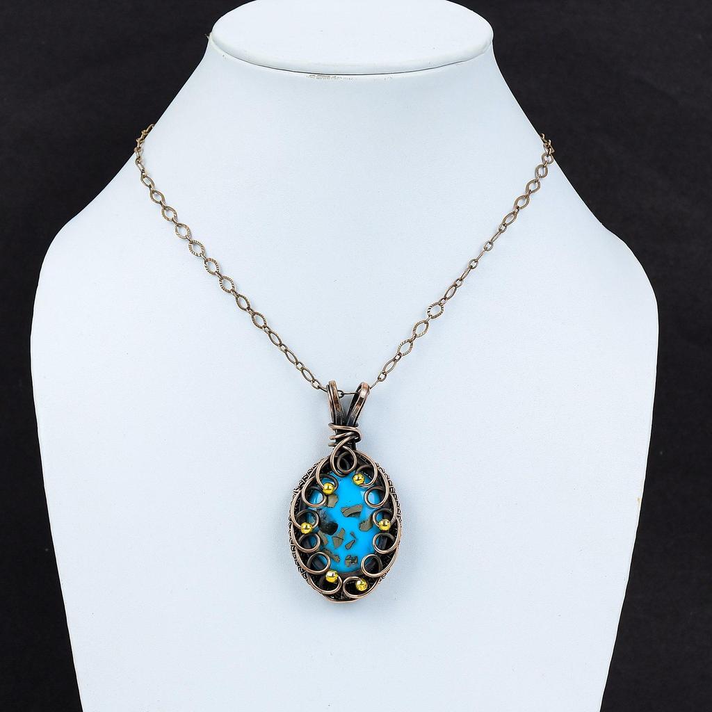 Иранский бирюзовый драгоценный камень из чистой медной проволоки, обернутый ювелирным кулоном ручной работы