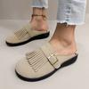 2025 Summer Peep Toe Tassel Sandals Casual Flat Heel Women's Shoes Buckle Sandals for Women