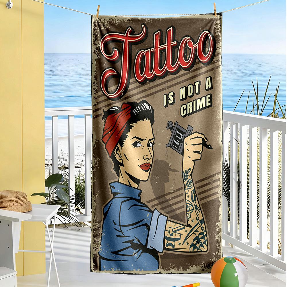 Tattoo Style Beach Towel High Absorbency & Quick-Dry Comfortable Lightweight Suitable for Swimming, Gym, Camping, Yoga Vacation