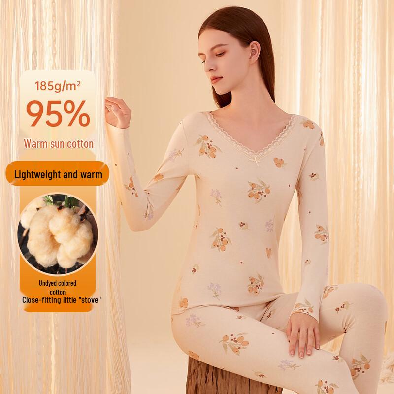 Women's V-Neck Cotton Thermal Underwear Set