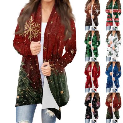 Женский повседневный кардиган с длинными рукавами и рождественским принтом без верхнего пальто