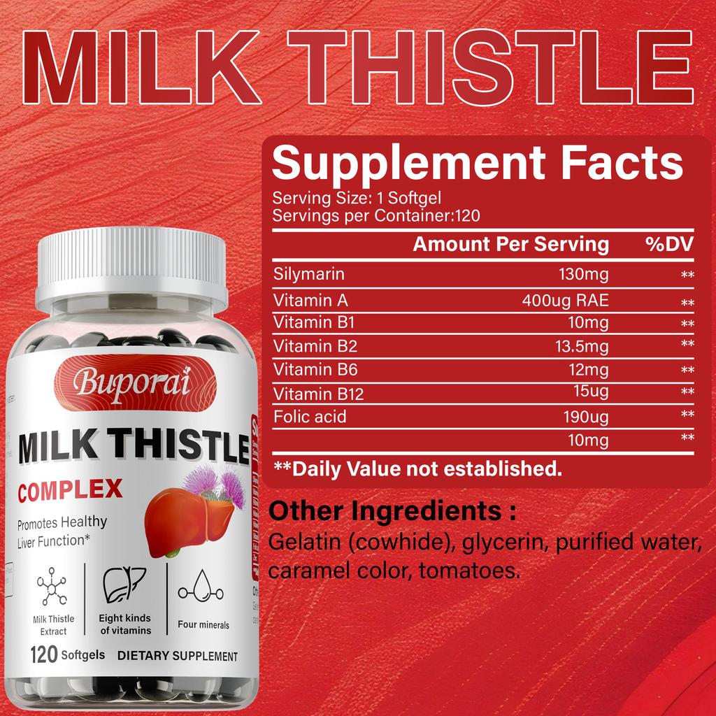 Milk thistle complex soft capsules, milk thistle extract, suitable for adults, nutritional supplement