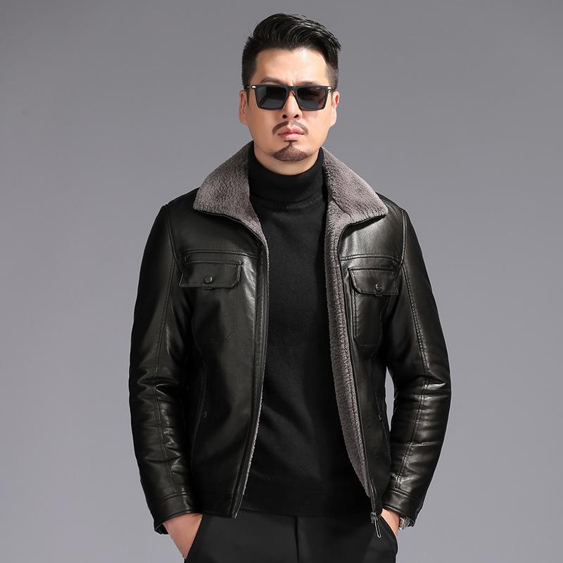 Куртка из натуральной кожи, мужская зимняя бархатная утепленная кожаная куртка для отца среднего и пожилого возраста, кожаная куртка с лацканами из овчины