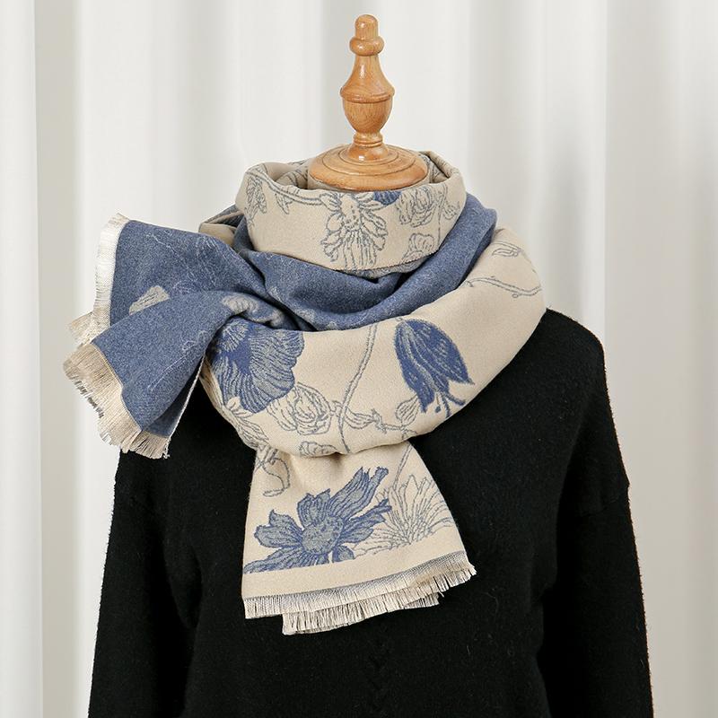 Peony Printed Cashmere Scarf Women Winter Luxury Pashmina Blanket Thick Shawl Wrap Neckerchief Fashion Bufanda Echarpe Poncho