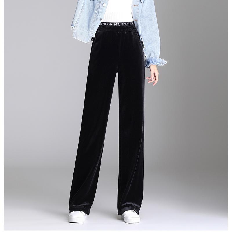 2022 женские осенне-зимние широкие брюки с высокой талией, свободные прямые бархатные брюки, изящные теплые бархатные брюки для отдыха для женщин