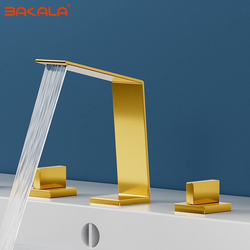 BAKALA Chrome Водопадный смеситель для ванной комнаты Белый Черный Матовый Золотой Две ручки Холодная и горячая вода Керамический клапан сердечник