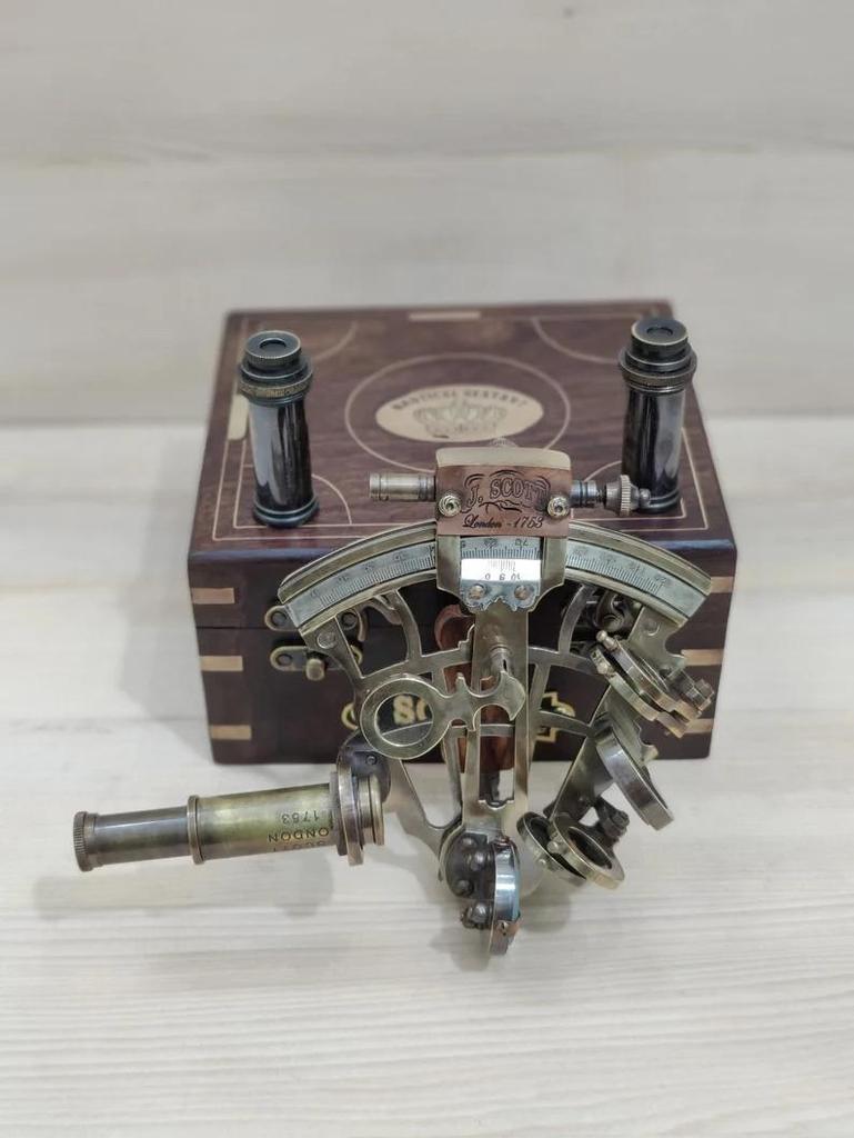 Nautical Brass Sextant with Telescope - Antique Maritime Navigation Instrument