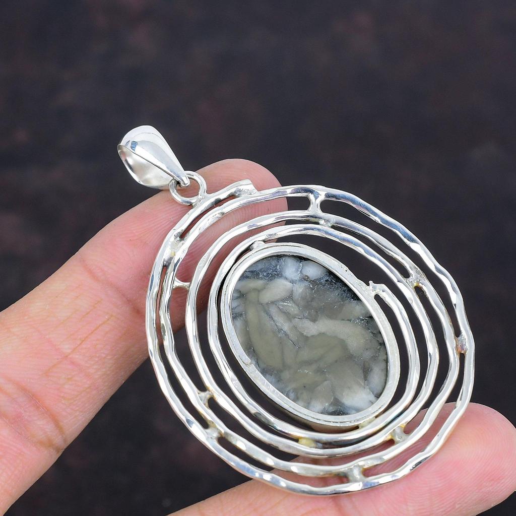 Подвеска из пинолитового яшма, Подвеска из натурального драгоценного камня, Дизайнерское ювелирное изделие, Подвеска из стерлингового серебра 925 пробы, Подвеска ручной работы, Подарки для жены, Изящная подвеска