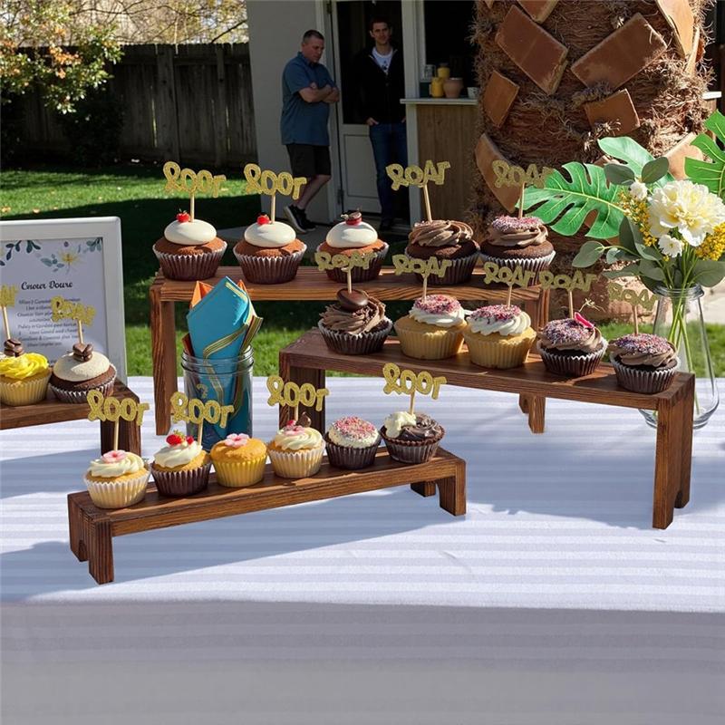 Good-Large Wooden Tiered Riser Display Stands(2 Sets), Stackable Wooden Cupcake Dessert Stand, Perfume Organizer Cologne Stand