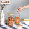 ComSaf Coffee Bean Storage Container Glass Canister Sealed 1400ml Coffee Canister Sealed Jar Food Storage Container with Bamboo Lid Flour Grain Set of