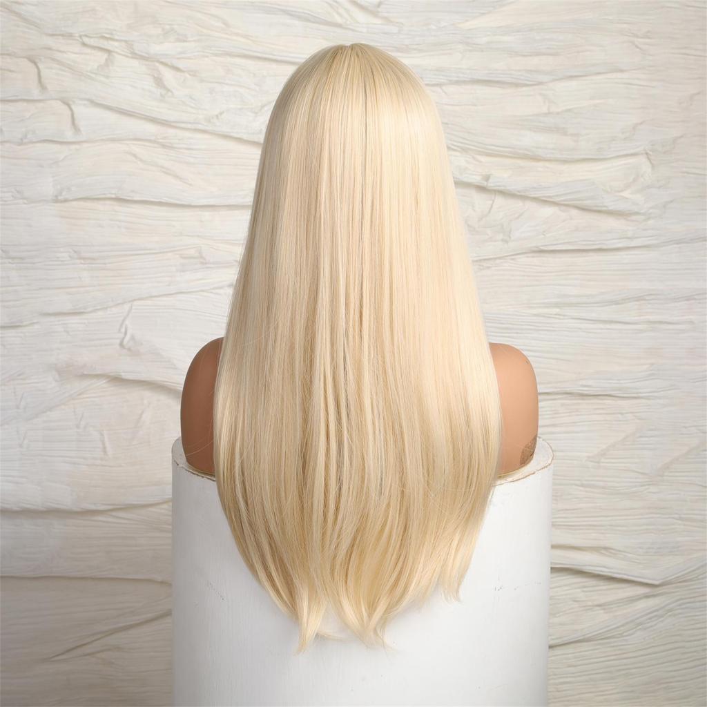 ALAN EATON Long Synthetic Fashion Wig for Women Blonde Platinum Hair Wigs Heat Resistant Fiber Wigs Full Hair Wigs
