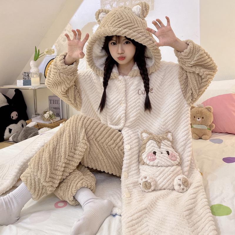 Женская зимняя ночная рубашка из бархата и кораллового флиса размера плюс - симпатичная домашняя одежда из плотной фланели