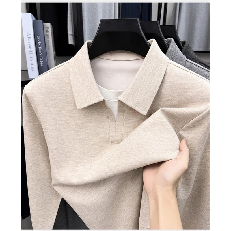 Men S Fake Two Piece Long Sleeve Polo Shirt Casual Business Loose Fit Top