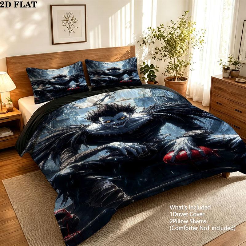 Death Note Pattern Bedding Quilt Set Quilt Cover Pillowcase Home Birthday Gift(1 * duvet cover + 2 * pillowcase, without core)