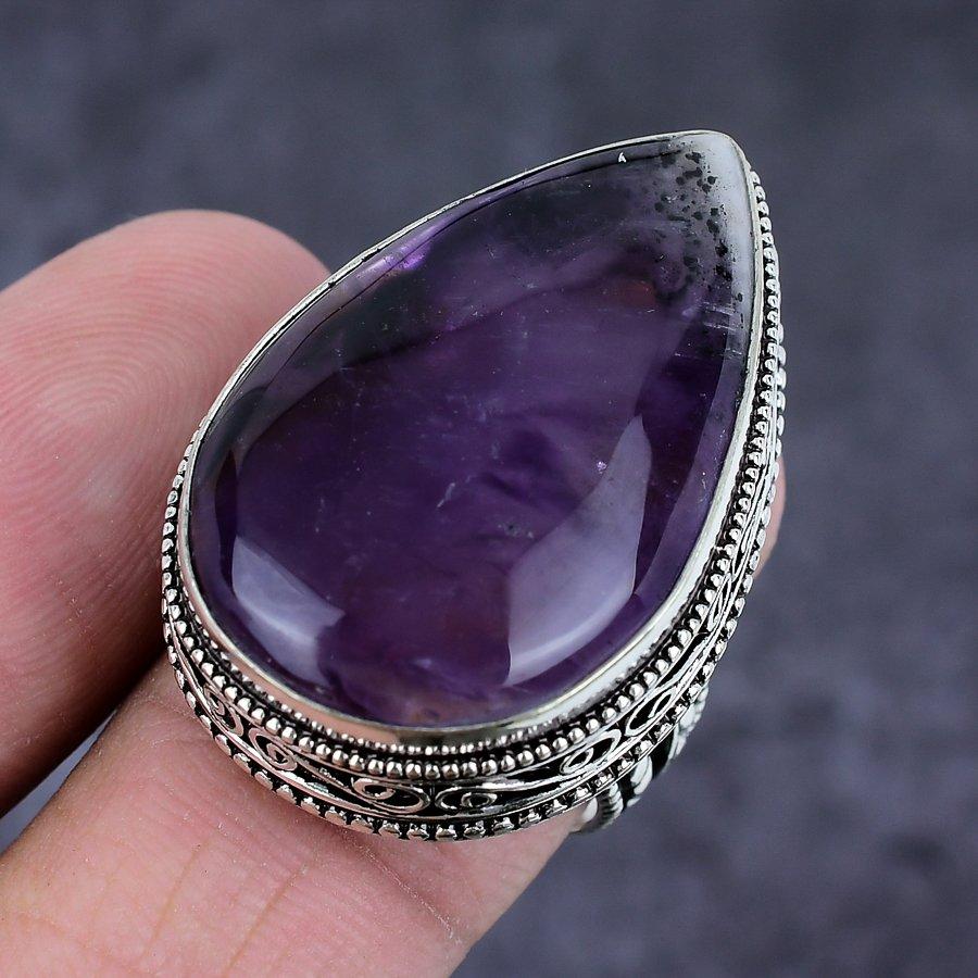 Sage Amethyst Gemstone Handmade 925 Sterling Silver Jewelry Ring Size 10 B1y81