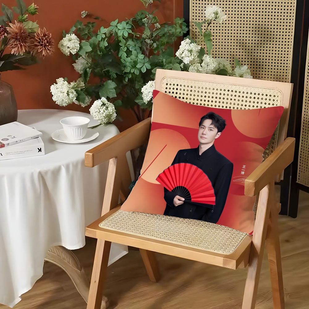 Actor WWang Yibo Cushion Cover Silky Short Plush Invisible Zipper Dustproof Sofa Pillow Case for Home Decor
