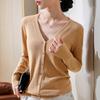 Новый стиль женская вязаная базовая рубашка свободного кроя с V-образным вырезом и длинными рукавами, верхний свитер в корейском стиле