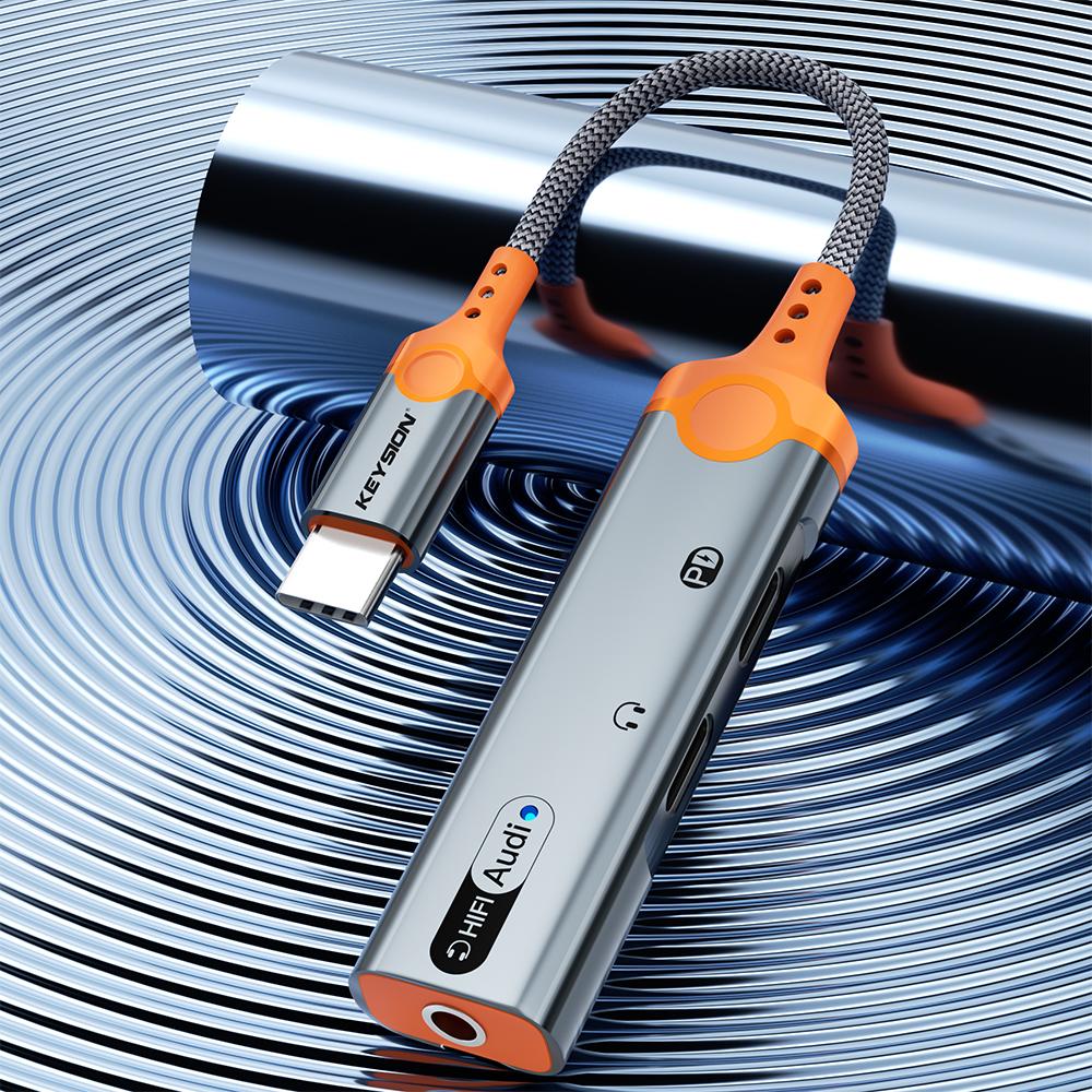 KEYSION Наушники 3 в 1 типа C до 3,5 мм, ЦАП, аудио, двойной разъем для наушников типа C, адаптер PD60W, разветвитель для быстрой зарядки для iPhone 15