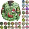 Men's Vintage Green Christmas Casual Three-dimensional Printed Zip-up Sweatshirt Pullover
