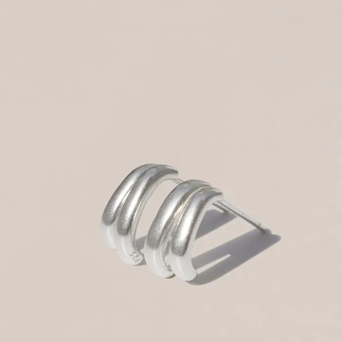Серьги-гвоздики из серебра 925 пробы, двойные, Дуэль