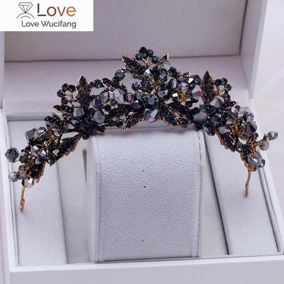 Черные хрустальные бусины в стиле барокко, свадебные диадемы, корона, диадема со стразами, пышная вуаль, тиара, повязки на голову, свадебные аксессуары для волос
