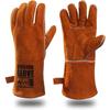 QeeLink Welding Gloves Heat and Wear Resistant Lined Leather and Fire Retardant Stitching 35 Cm