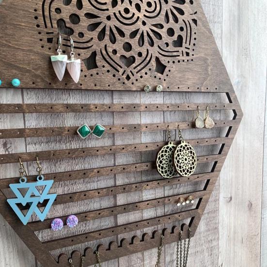 Yousheng Wooden Hanging Earring Holder Wall Decor Jewelry Organizer Vintage Earring Display Organizer for Women And Girls Earrings Necklaces