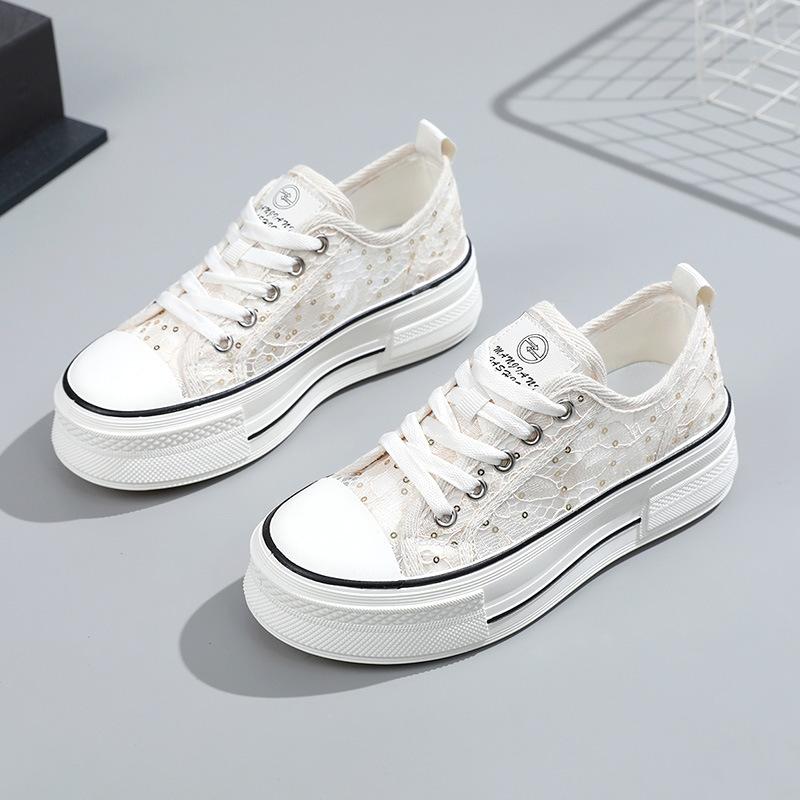 New Style of Net Shoes for Women In Spring and Summer Casual Women's Shoes Thick Sole Height-enhancing Breathable Patterns Versatile for Students
