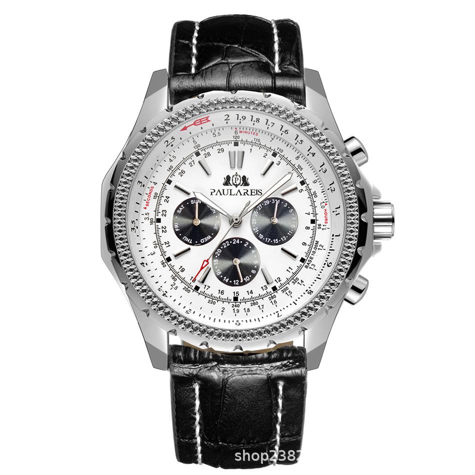 Paulareis Fully Automatic Mechanical Multifunctional Luminous Men's Watch Copper Belt Leather Automatic Watch