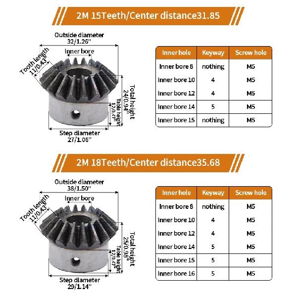 1.5M18T 1.5M20T Bevel Gear 1.5 Mod 18 Teeth 20 Teeth Hole 6/8/10/14/15/16mm Precision Pinion Transmission 45# Steel 90° Angle