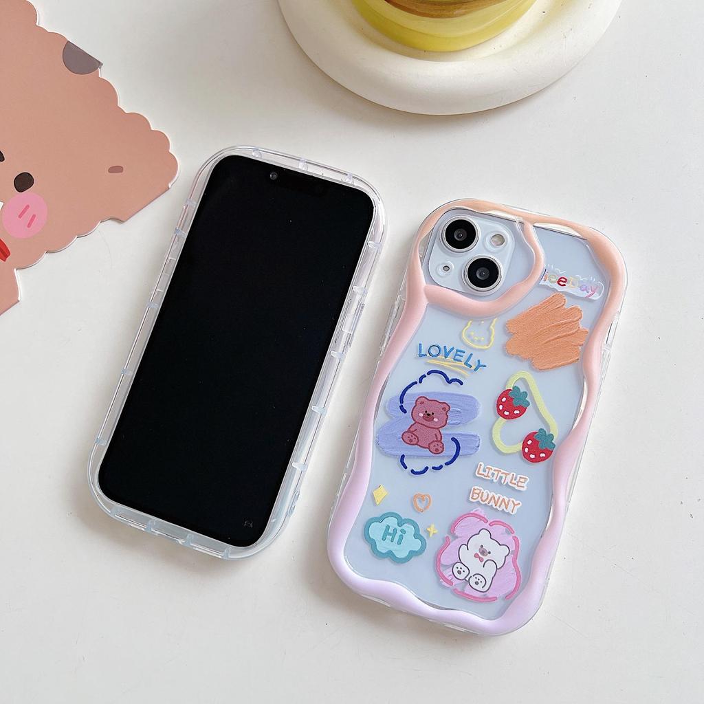 Cute Silicone Case for Redmi Note 12 11 Samsung A54 A14 iPhone 11 13 Oppo Reno 8T Infinix Note 30 Pro Funda Painted Cartoon Bear Cover Soft TPU Bumper