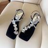 Fashion French Transparent Strap Flip-flops Fairy Shoes for Outerwear, 2025 New Summer Rhinestone High-end Flat Sandals