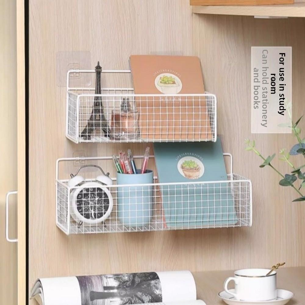 Non Drill Wall Mounted Storage Rack Self Adhesive Toiletries Organizer Storage Basket Daily Use